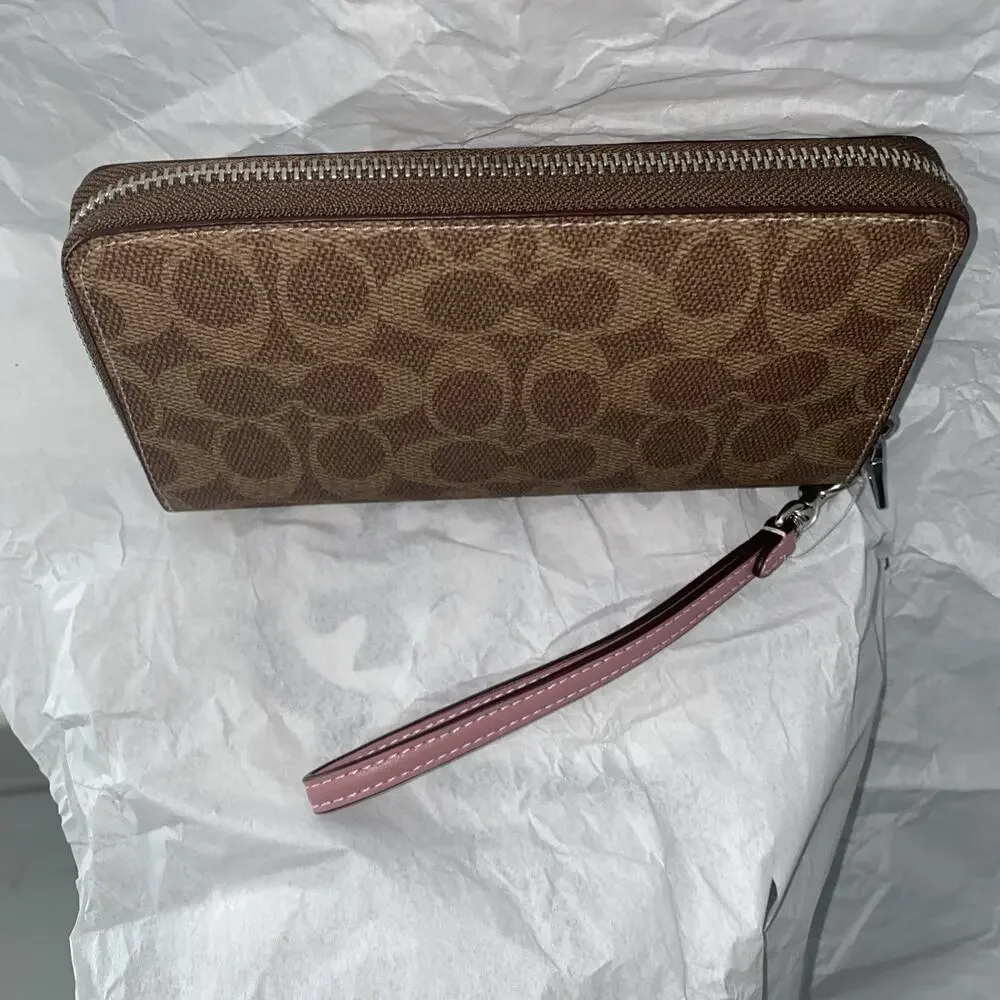 Coach Long Zip Around Wallet With Detachable Card Case In Signature Canvas
